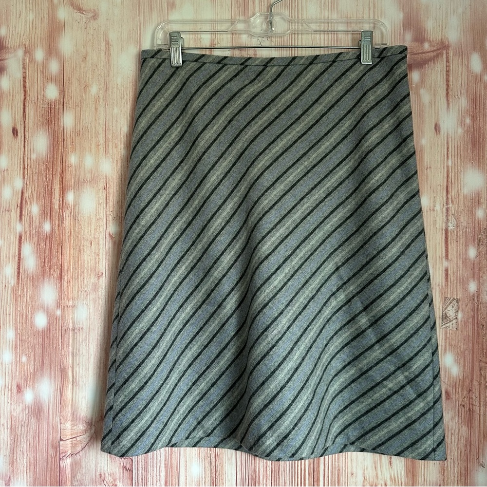 Ann Taylor Loft Petites Gray Wool Blend Blue Diagonal Striped Skirt Size 10P